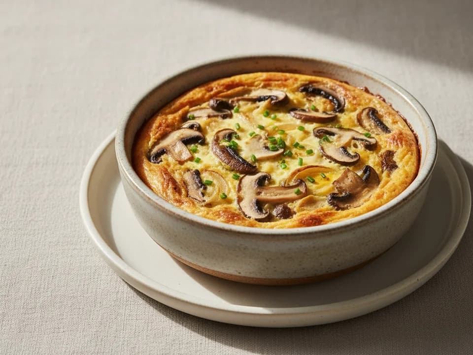 Яичная запеканка с шампиньонами и луком
