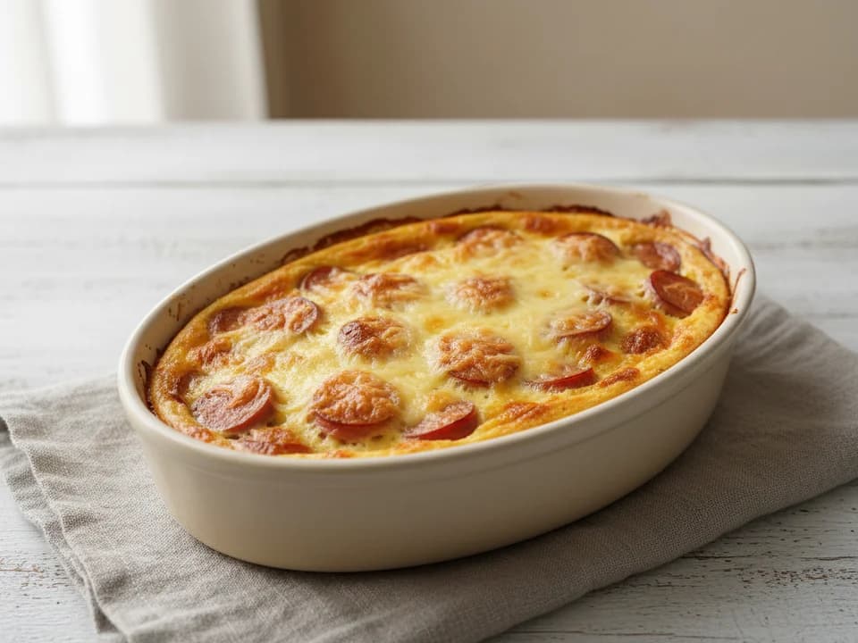Молочная запеканка с сосисками