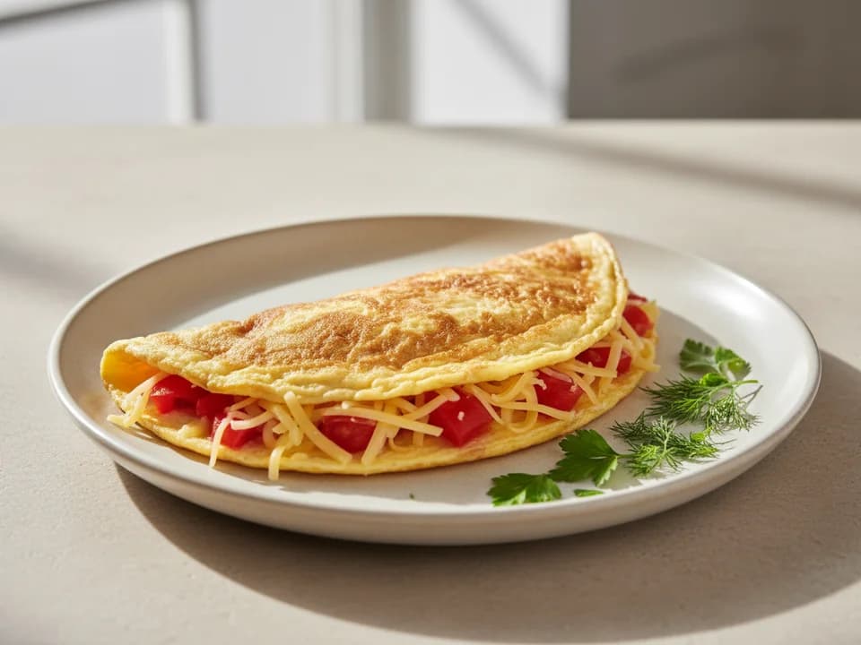 Быстрый омлет с помидорами и сыром