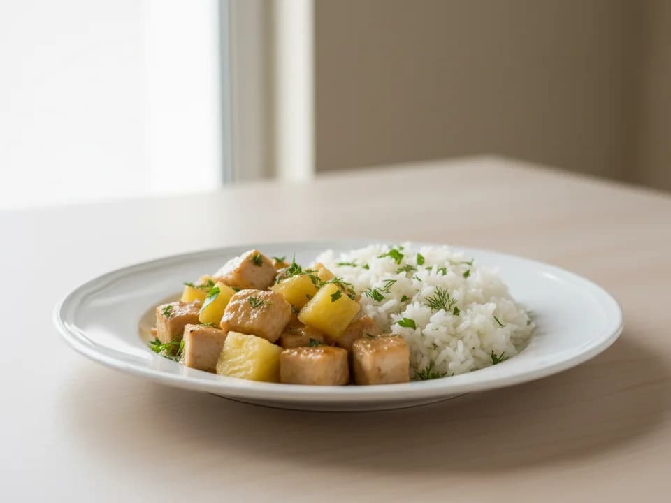 Куриное филе с ананасами и рисом