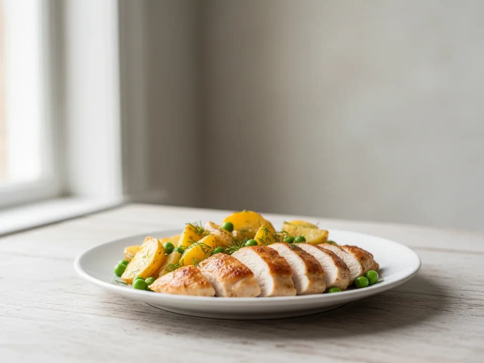 Куриное филе с картофелем и зелёным горошком