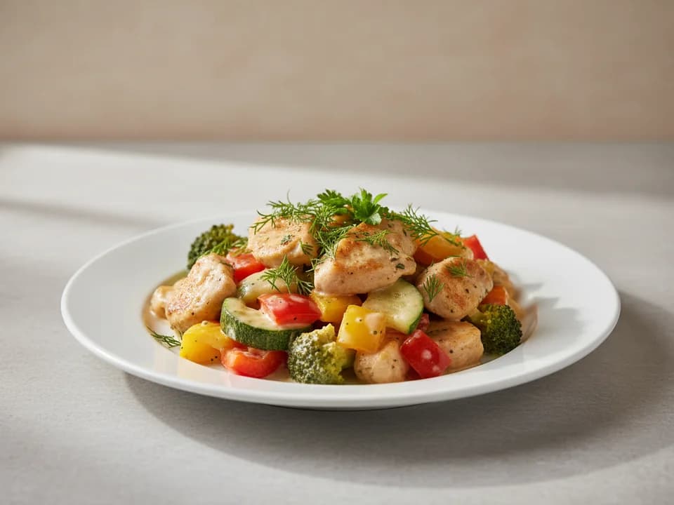 Куриное филе с овощами в сливочном соусе
