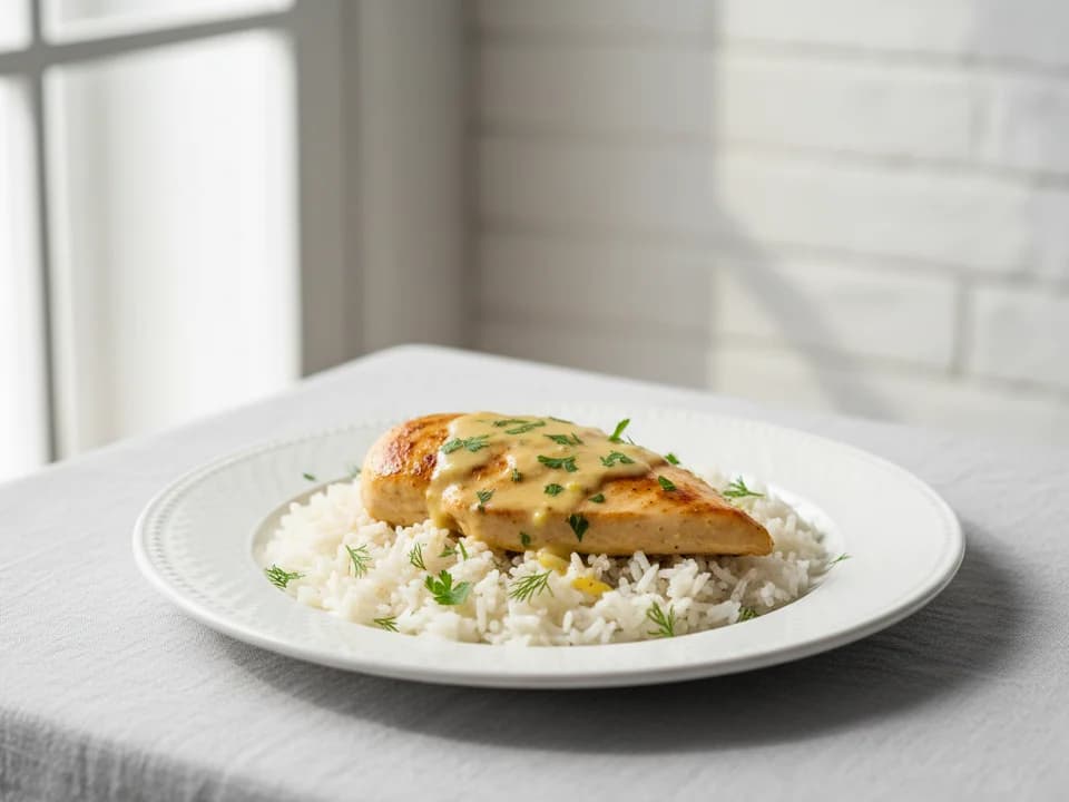 Куриное филе в лимонно-чесночном соусе с рисом