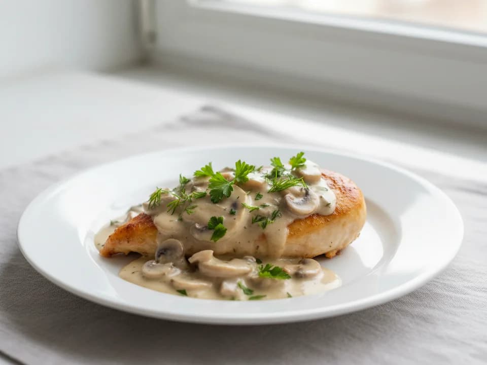 Куриное филе в сливочно-грибном соусе