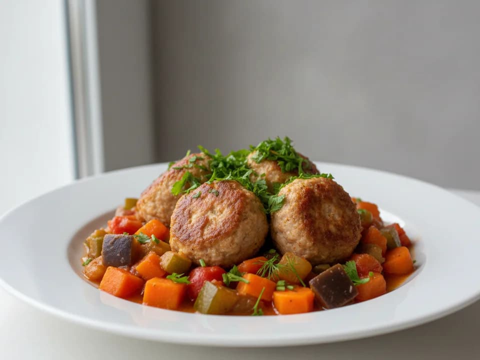 Куриные фрикадельки с овощным рагу