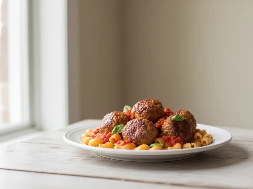 Куриные фрикадельки с томатным соусом и пастой