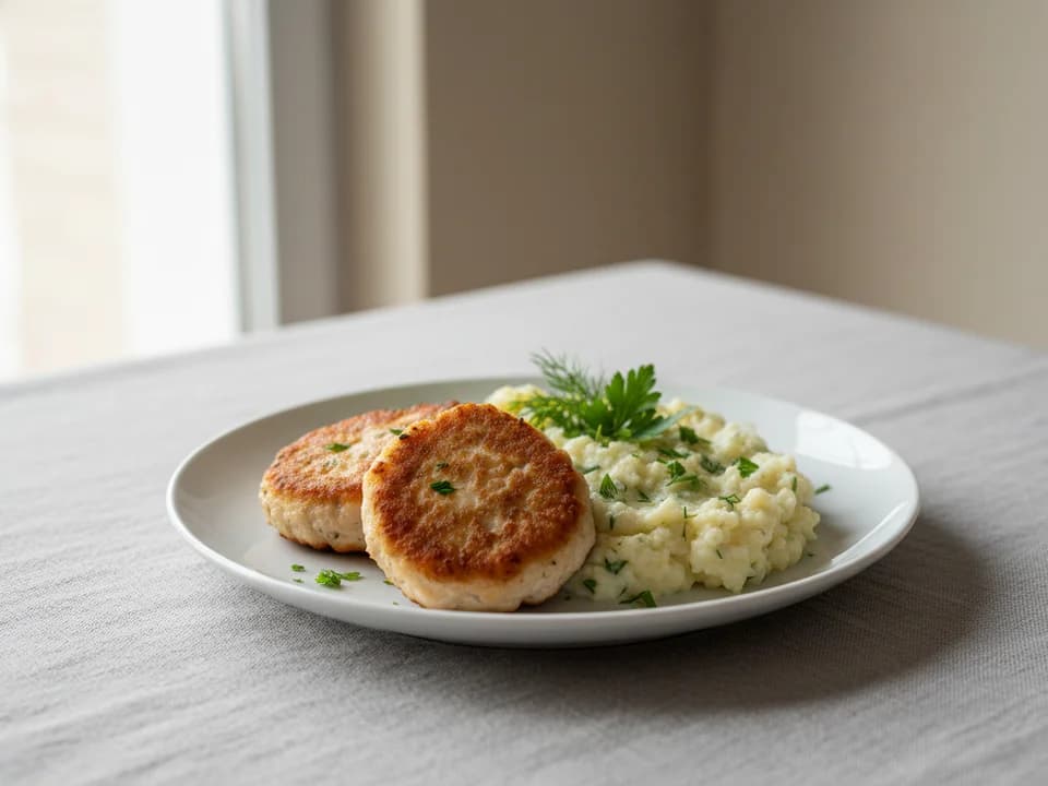 Куриные котлеты с пюре из цветной капусты
