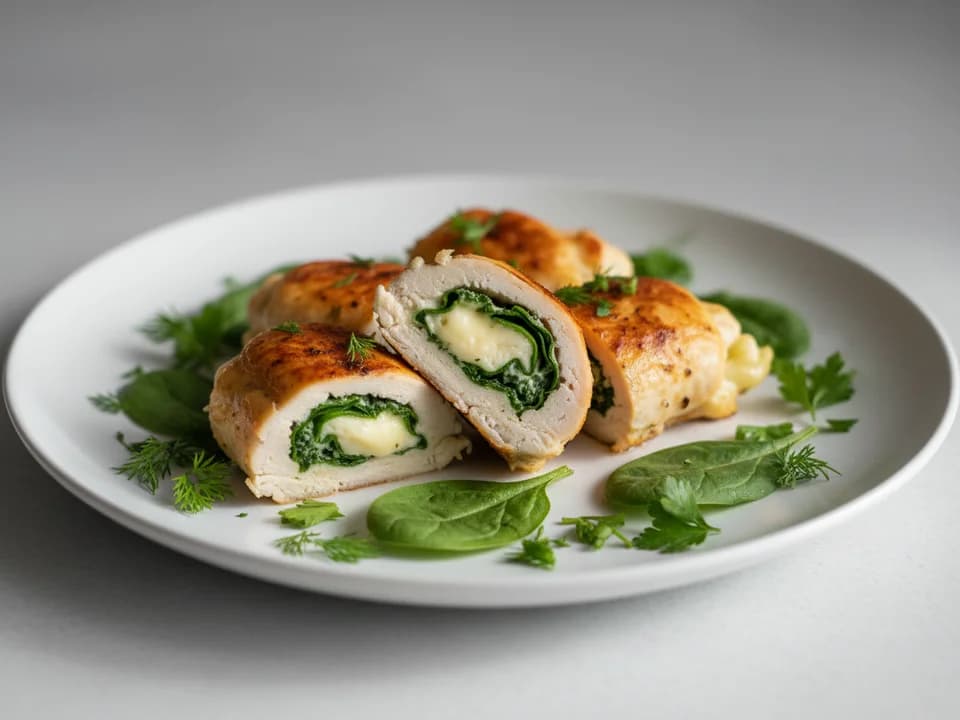 Куриные рулетики с сыром и шпинатом