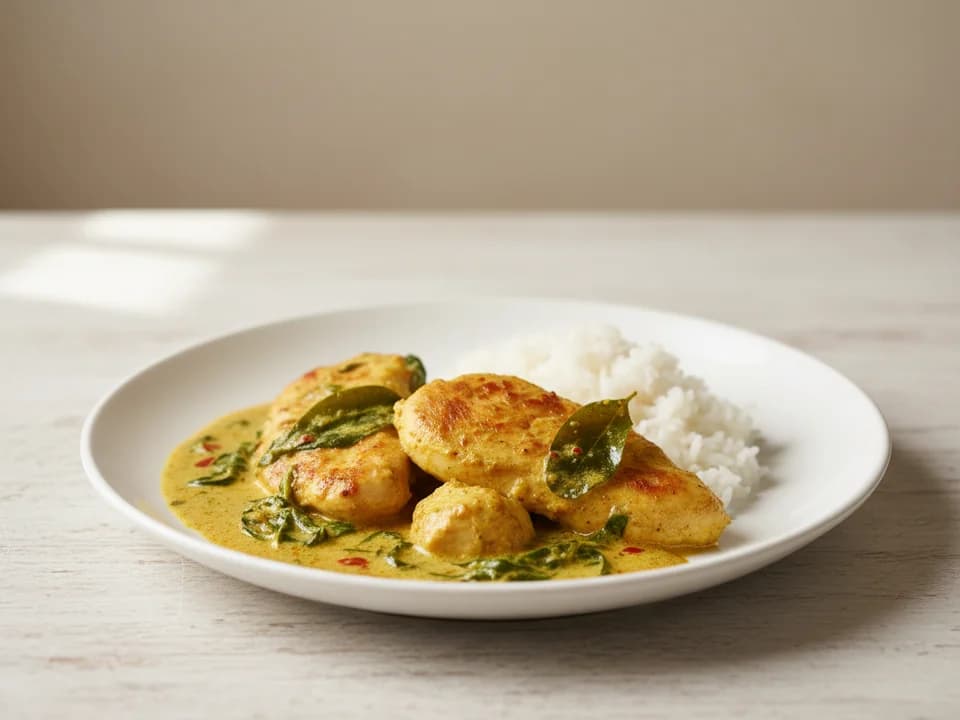 Курица в соусе из кокосового молока с карри и шпинатом