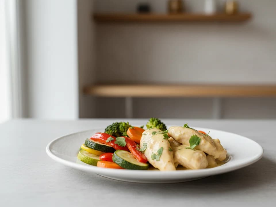 Курица в соусе из кокосового молока с овощами