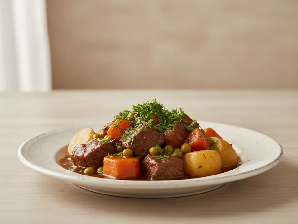 Тушёная говядина с овощами и картофелем