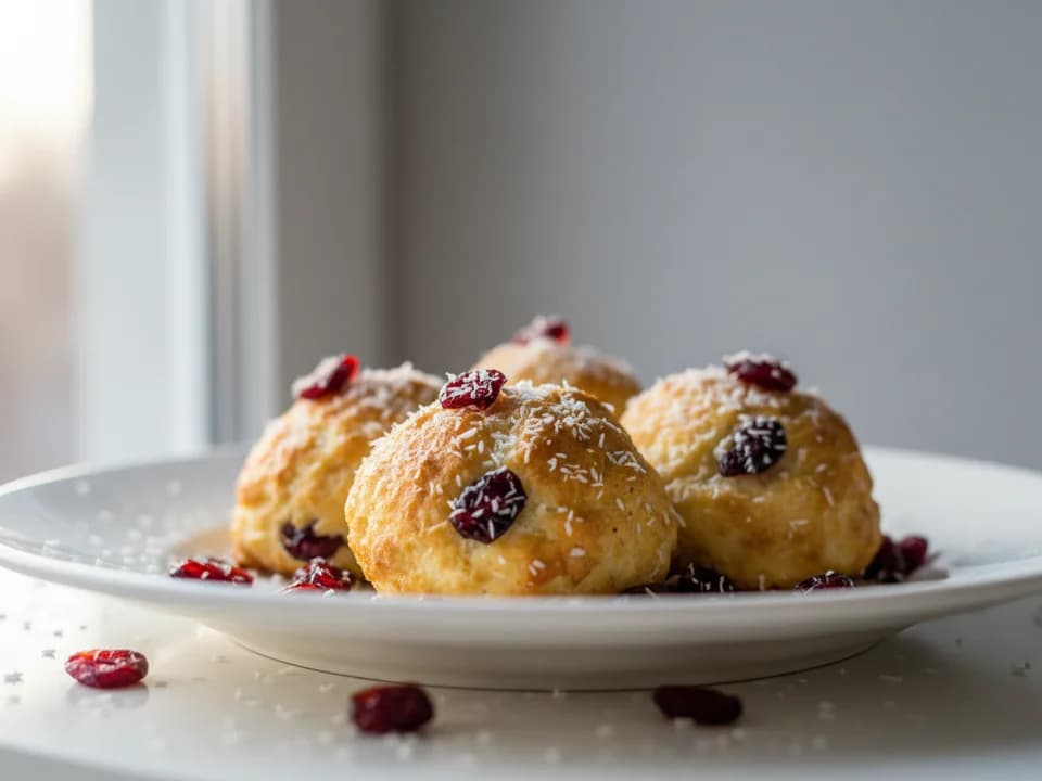 Творожные шарики с клюквой и кокосом