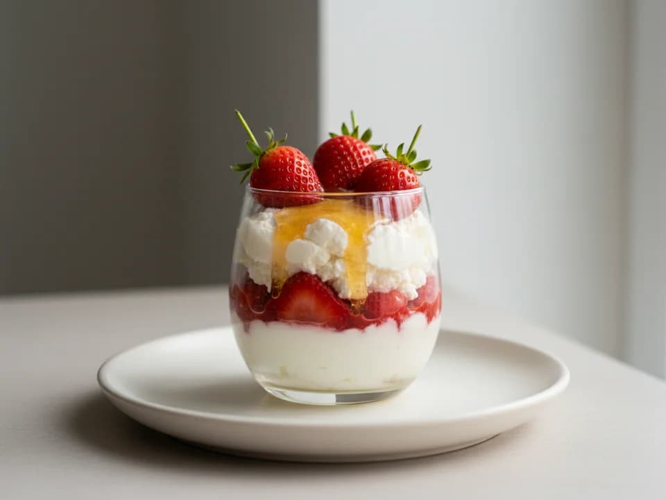 Творожный десерт с клубникой и медом