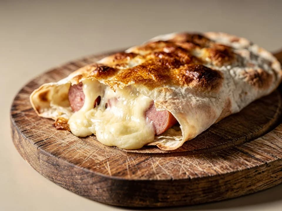 Запечённый лаваш с колбасой и сыром